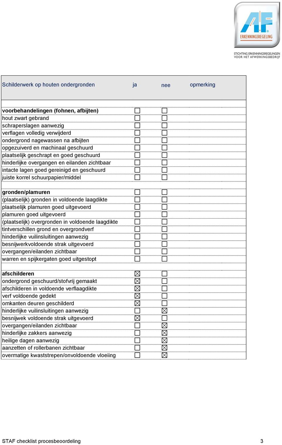 gronden/plamuren (plaatselijk) gronden in voldoende laagdikte plaatselijk plamuren goed uitgevoerd plamuren goed uitgevoerd (plaatselijk) overgronden in voldoende laagdikte tintverschillen grond en