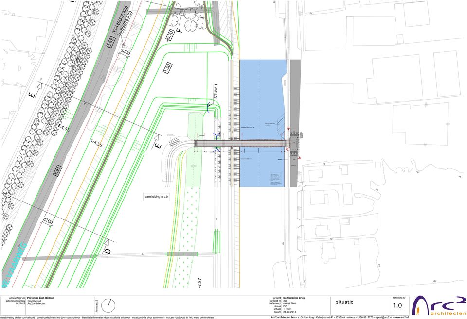 het begin van de brug plaatsen. Alleen toegankelijk bestemmingsverkeer. +0.06 +0.36 +0.060 F -3.93 Y=440047.440 X=88206.630 +0.70 F 8200-1.50 E STUW 1 1:4.