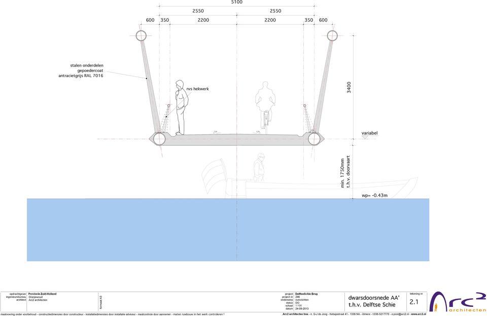 43m nr 1:100 dwarsdoorsnede AA' t.h.v. Delftse Schie 2.1 bna - ir.