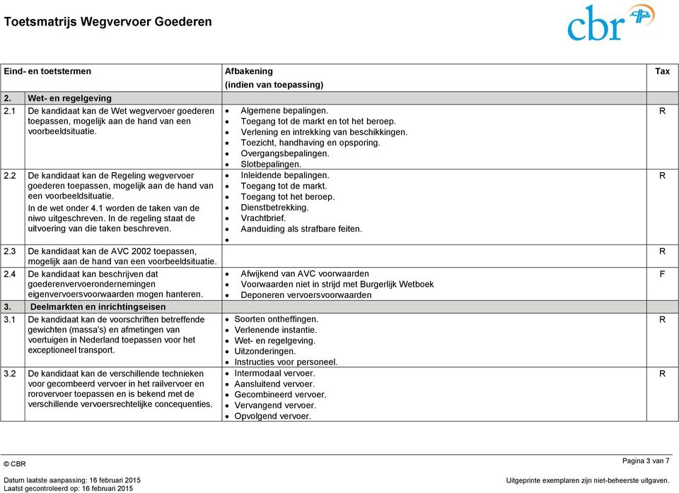 3 De kandidaat kan de AVC 2002 toepassen, mogelijk aan de hand van een voorbeeldsituatie. 2.4 De kandidaat kan beschrijven dat goederenvervoerondernemingen eigenvervoersvoorwaarden mogen hanteren. 3.