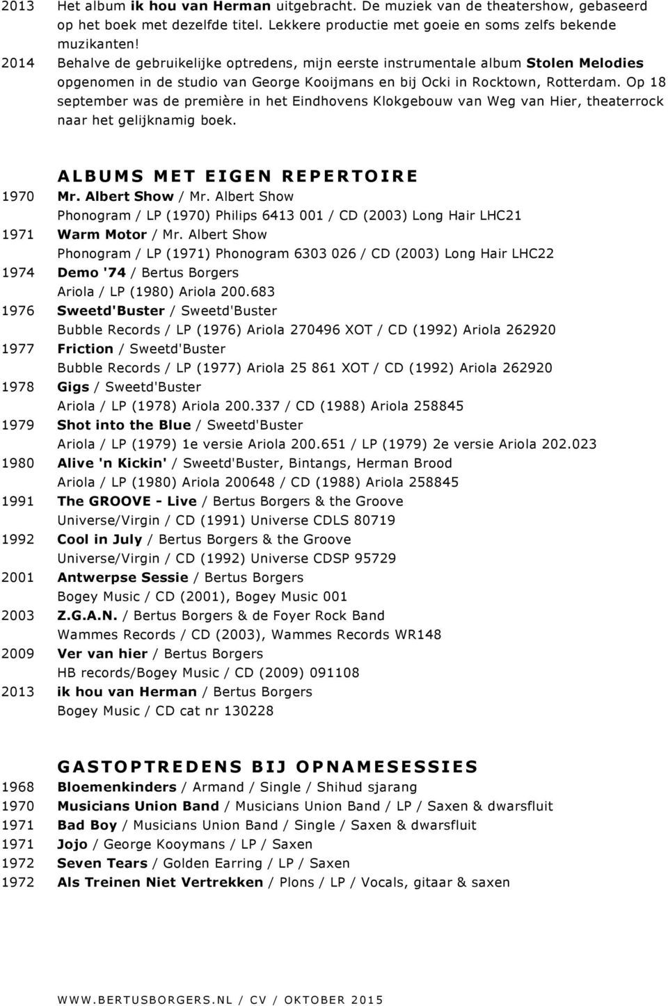 Op 18 september was de première in het Eindhovens Klokgebouw van Weg van Hier, theaterrock naar het gelijknamig boek. ALBUMS MET EIGEN REPERTOIRE 1970 Mr. Albert Show / Mr.