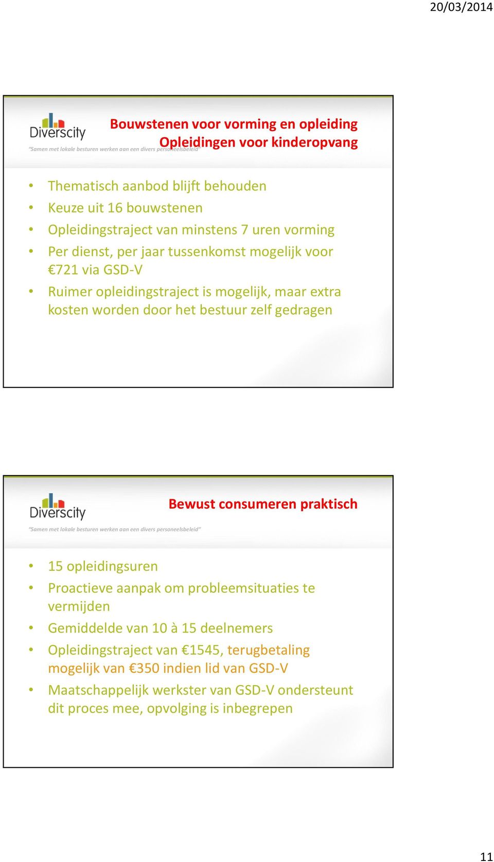 zelf gedragen Bewust consumeren praktisch 15 opleidingsuren Proactieve aanpak om probleemsituaties te vermijden Gemiddelde van 10 à 15 deelnemers