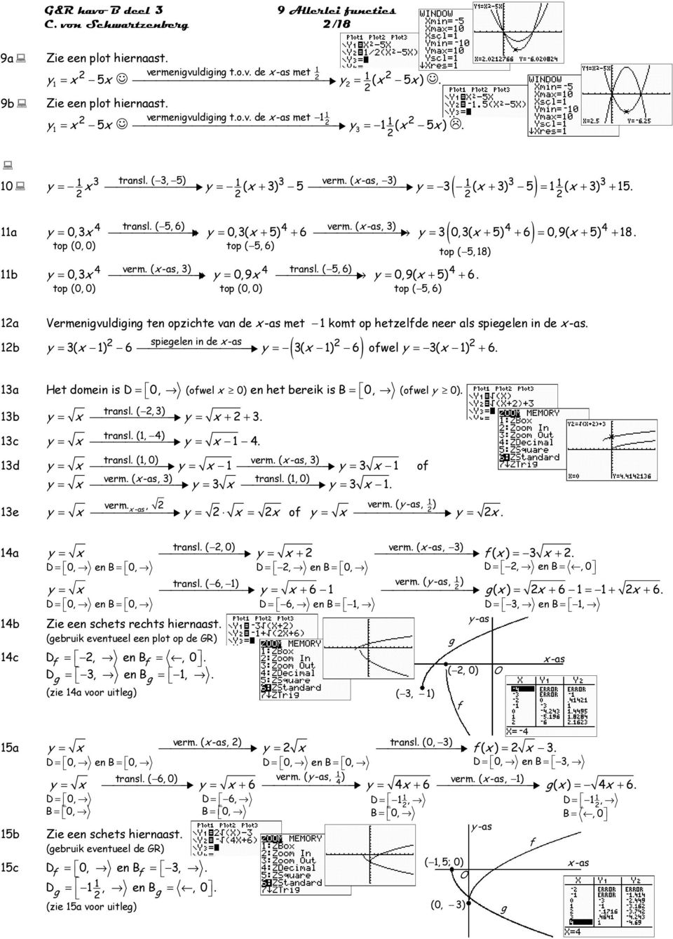 0,9 ransl ( 5, 6) = 0,9( + 5) + 6 op (0, 0) op (0, 0) op ( 5, 6) a Vermenivuldiin en opziche van de -as me kom op hezelde neer als spieelen in de -as spieelen in de -as b ( ) = ( ) 6 = ( ) 6 owel = (