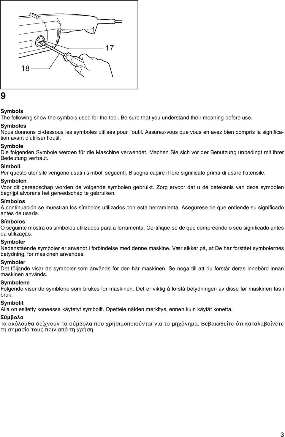 Machen Sie sich vor der Benutzung unbedingt mit ihrer Bedeutung vertraut. Simboli Per questo utensile vengono usati i simboli seguenti. Bisogna capire il loro significato prima di usare l utensile.