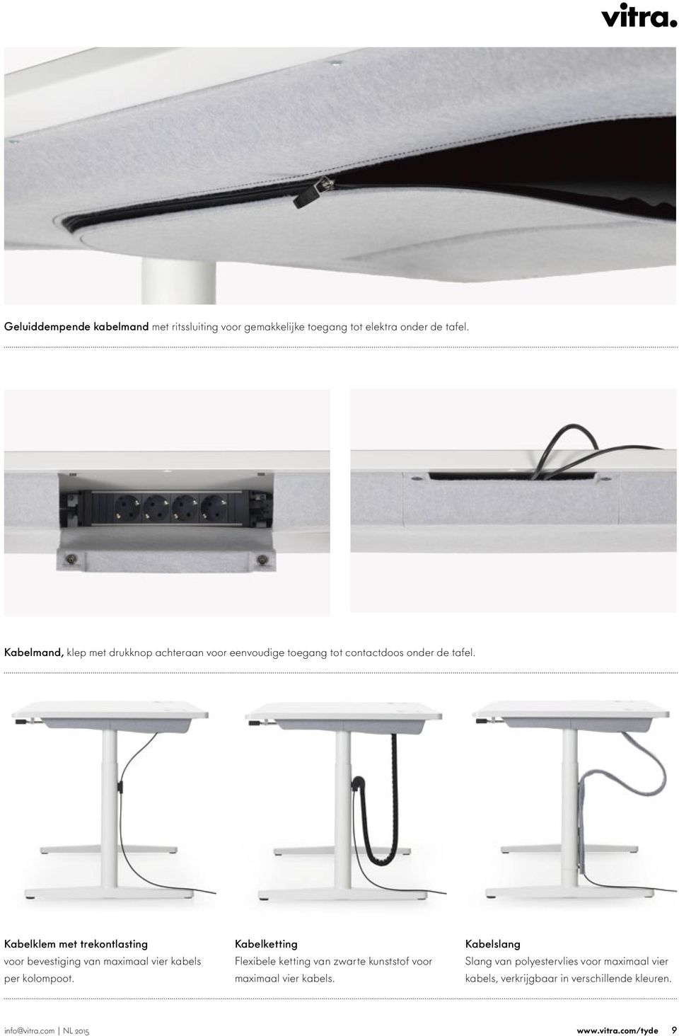 Kabelklem met trekontlasting voor bevestiging van maximaal vier kabels per kolompoot.