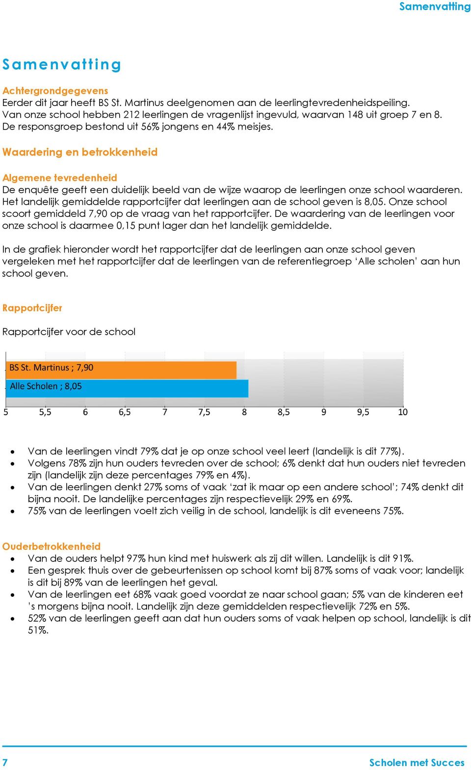 Waardering en betrokkenheid Algemene tevredenheid De enquête geeft een duidelijk beeld van de wijze waarop de leerlingen onze school waarderen.