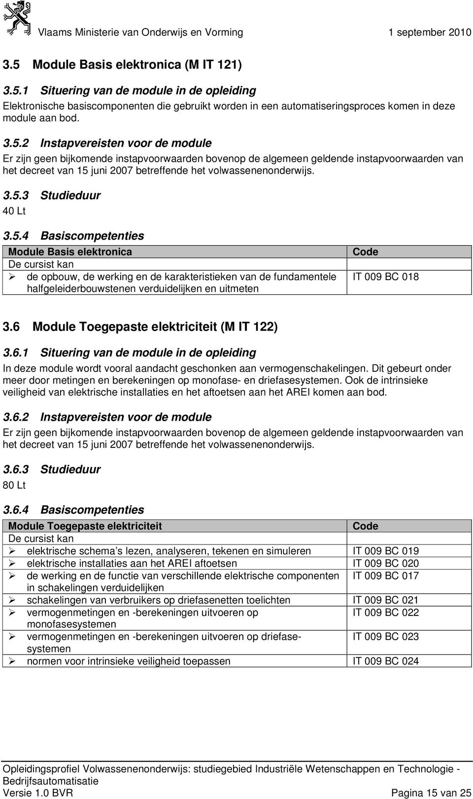 6 Module Toegepaste elektriciteit (M IT 122) 3.6.1 Situering van de module in de opleiding In deze module wordt vooral aandacht geschonken aan vermogenschakelingen.