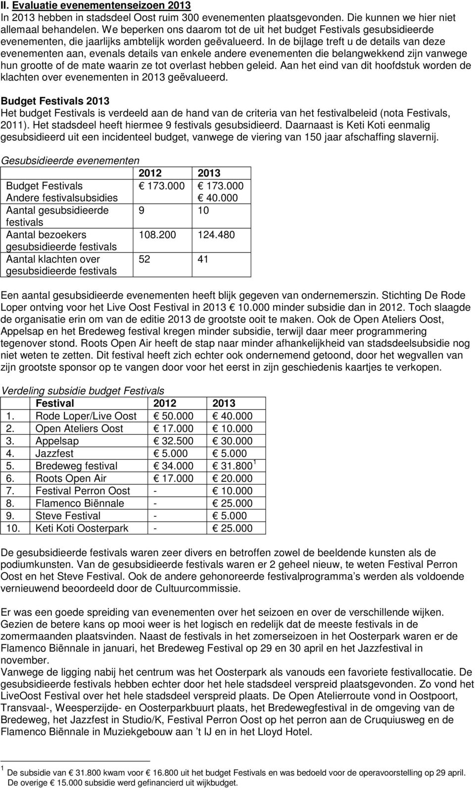 In de bijlage treft u de details van deze evenementen aan, evenals details van enkele andere evenementen die belangwekkend zijn vanwege hun grootte of de mate waarin ze tot overlast hebben geleid.