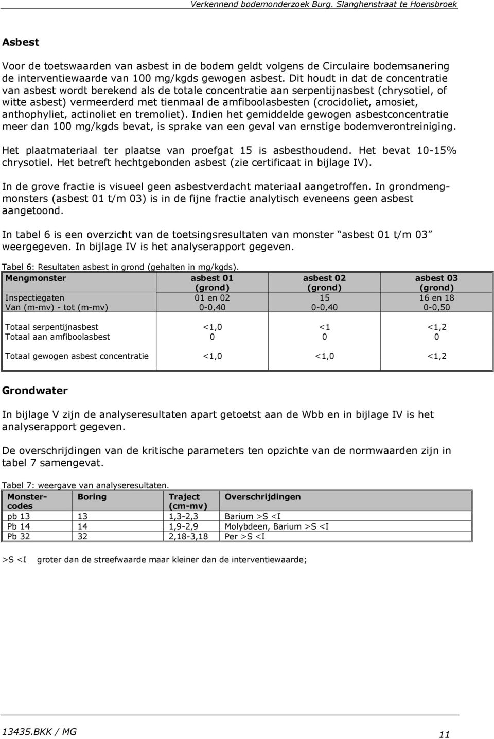 Dit houdt in dat de concentratie van asbest wordt berekend als de totale concentratie aan serpentijnasbest (chrysotiel, of witte asbest) vermeerderd met tienmaal de amfiboolasbesten (crocidoliet,