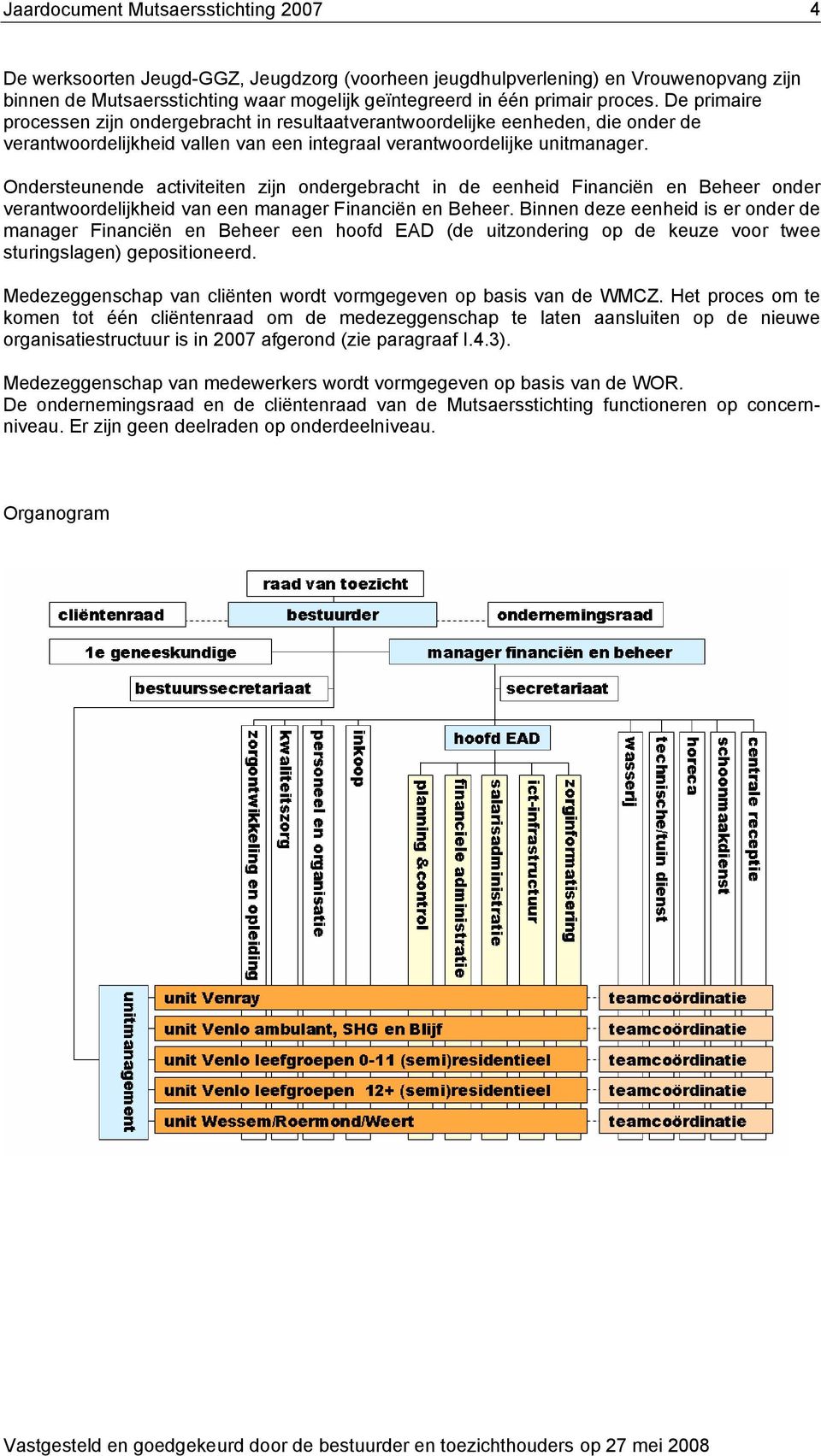 Ondersteunende activiteiten zijn ondergebracht in de eenheid Financiën en Beheer onder verantwoordelijkheid van een manager Financiën en Beheer.