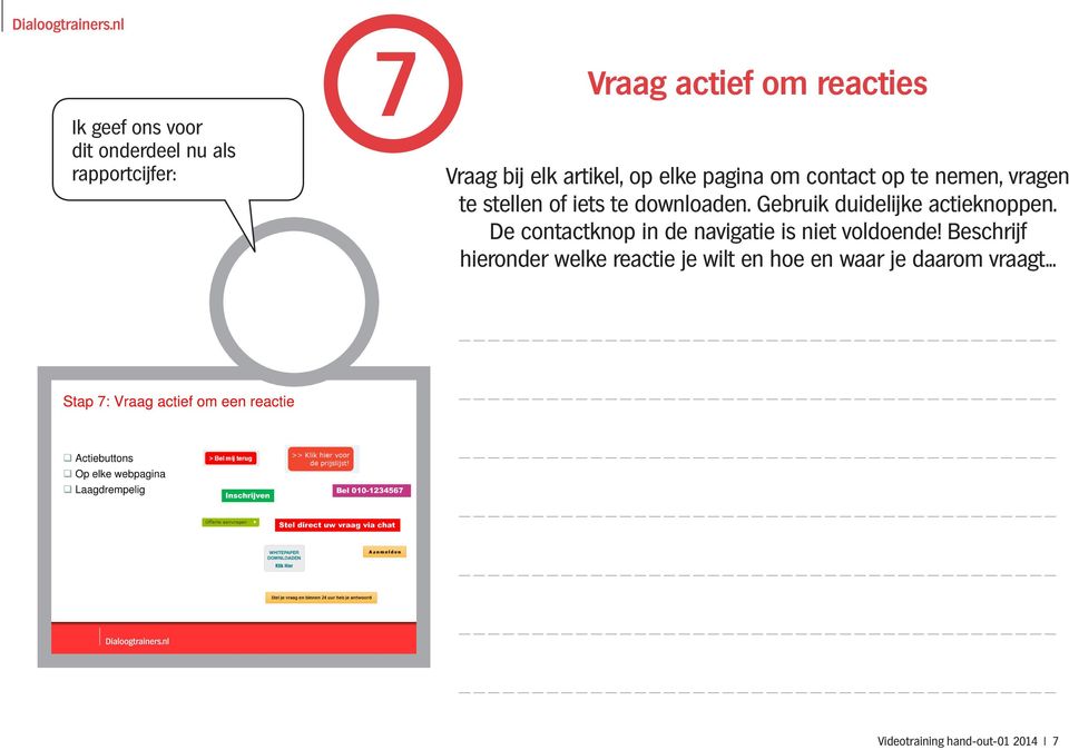 Gebruik duidelijke actieknoppen. De contactknop in de navigatie is niet voldoende!