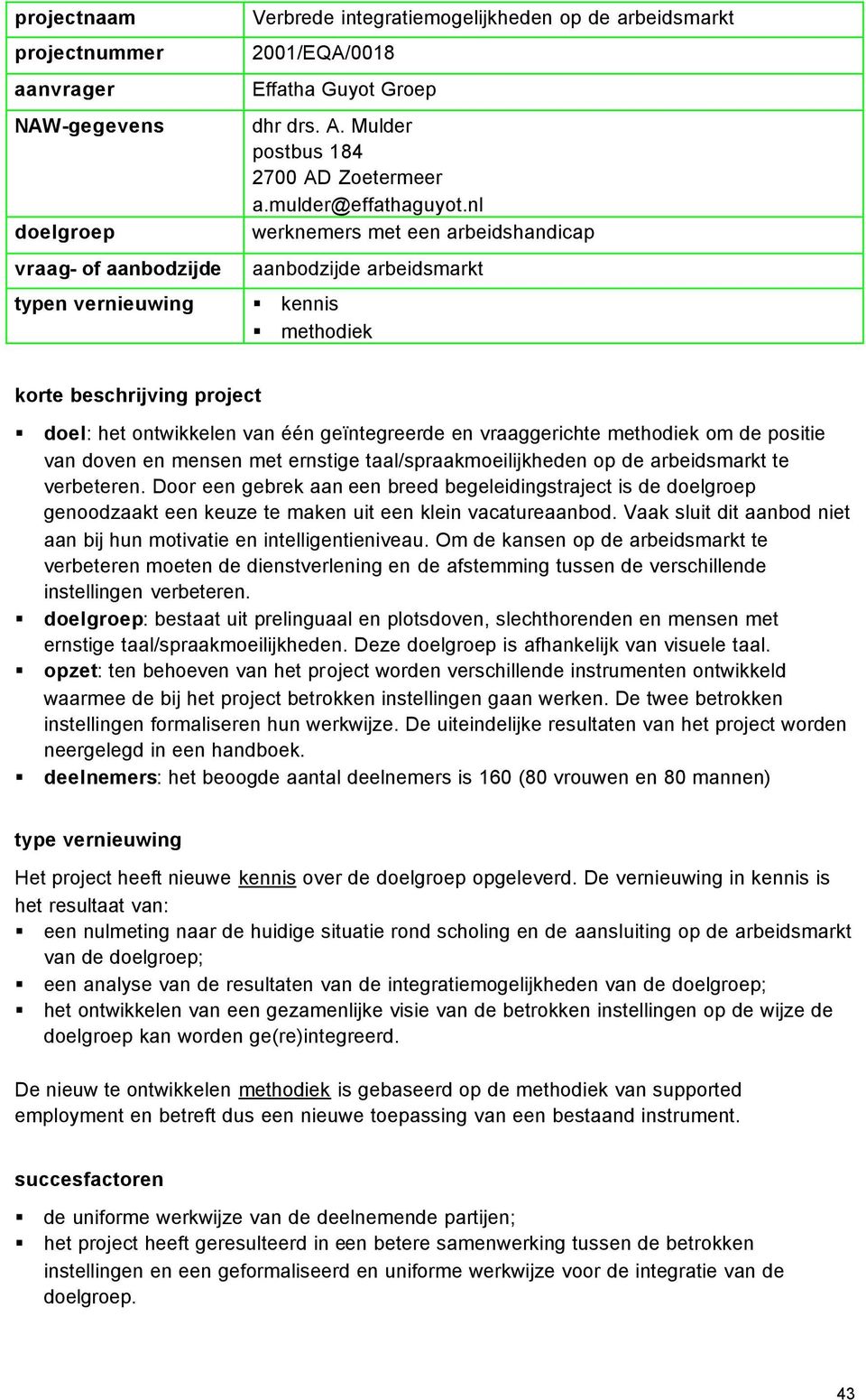 nl werknemers met een arbeidshandicap aanbodzijde arbeidsmarkt kennis methodiek korte beschrijving project doel: het ontwikkelen van één geïntegreerde en vraaggerichte methodiek om de positie van