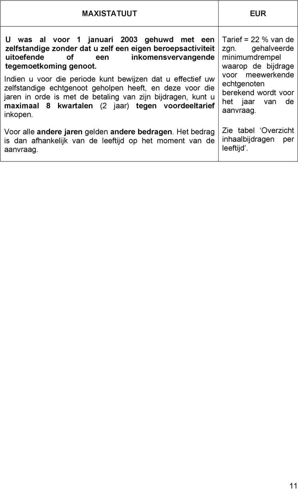 8 kwartalen (2 jaar) tegen voordeeltarief inkopen. Voor alle andere jaren gelden andere bedragen. Het bedrag is dan afhankelijk van de leeftijd op het moment van de aanvraag.