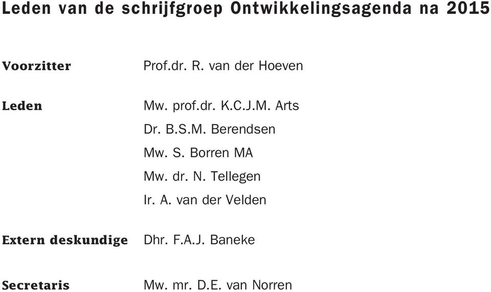 M. Berendsen Mw. S. Borren MA Mw. dr. N. Tellegen Ir. A.