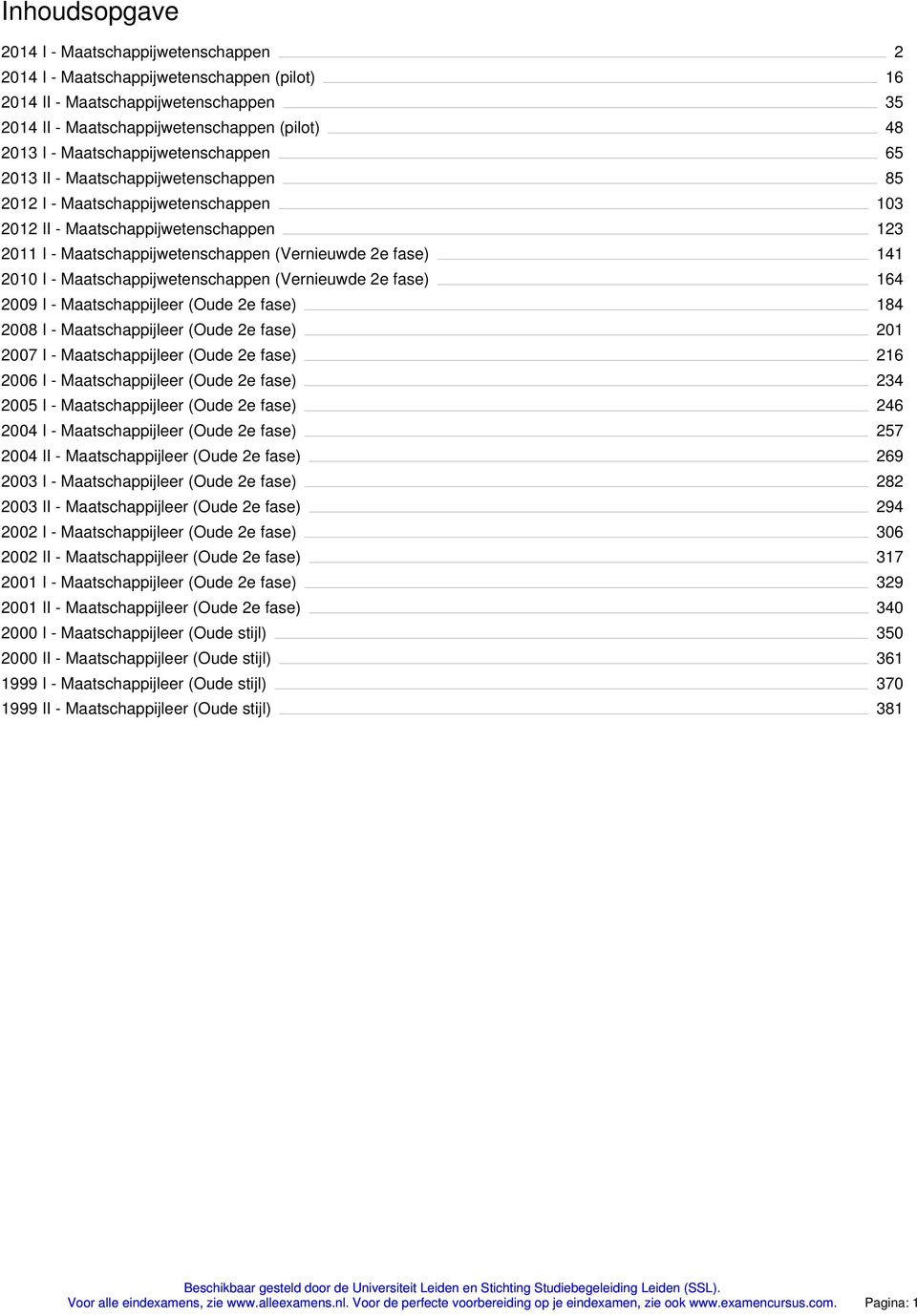 Maatschappijwetenschappen (Vernieuwde 2e fase) 2009 I - Maatschappijleer (Oude 2e fase) 2008 I - Maatschappijleer (Oude 2e fase) 2007 I - Maatschappijleer (Oude 2e fase) 2006 I - Maatschappijleer