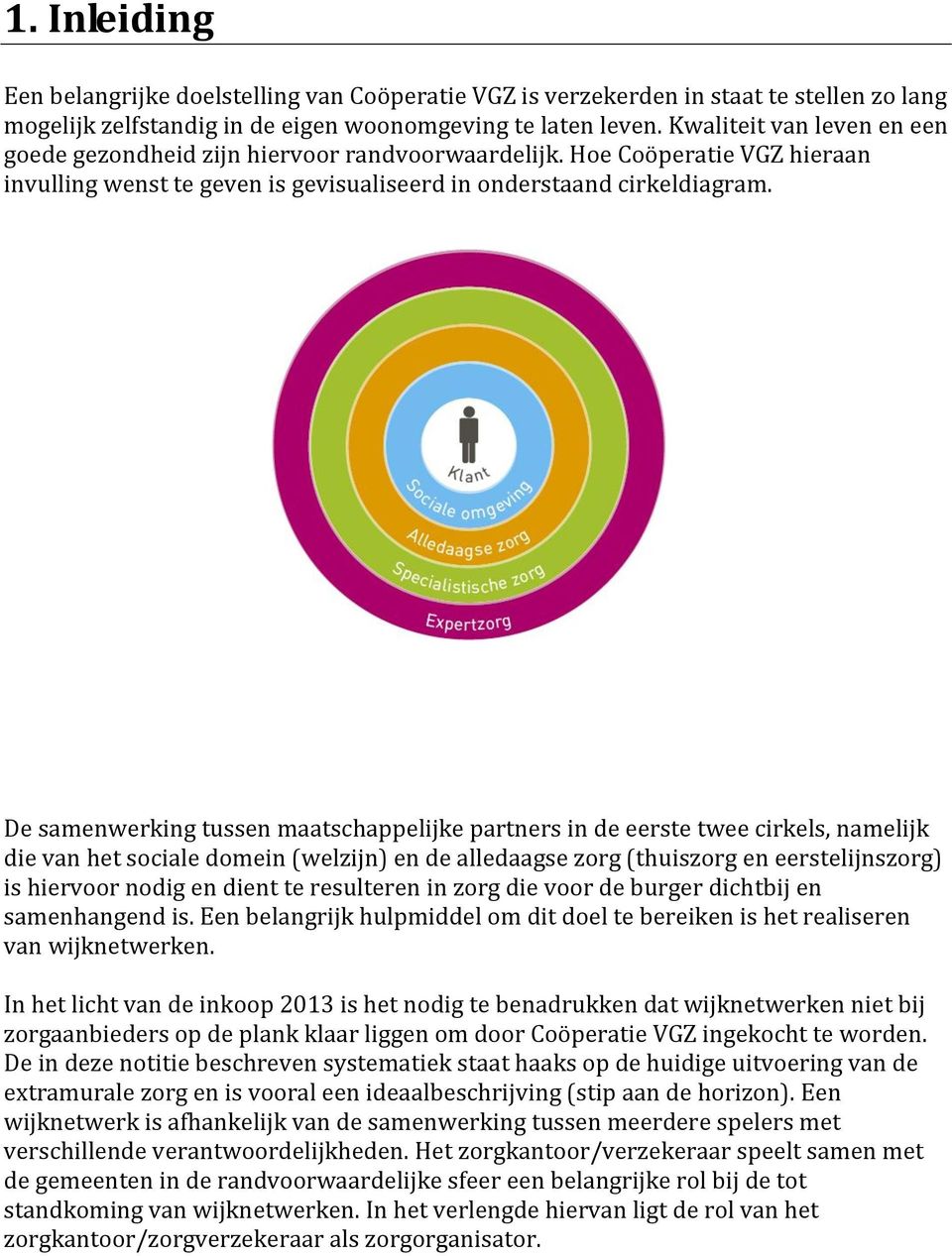 De samenwerking tussen maatschappelijke partners in de eerste twee cirkels, namelijk die van het sociale domein (welzijn) en de alledaagse zorg (thuiszorg en eerstelijnszorg) is hiervoor nodig en