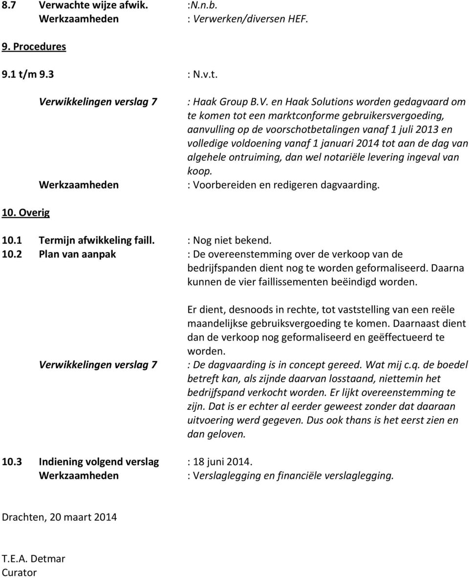 rwerken/diversen HEF. 9. Procedures 9.1 t/m 9.3 : N.v.t. Werkzaamheden : Haak Group B.V.