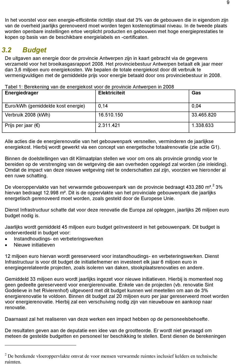 2 Budget De uitgaven aan energie door de provincie Antwerpen zijn in kaart gebracht via de gegevens verzameld voor het broeikasgasrapport 2008.