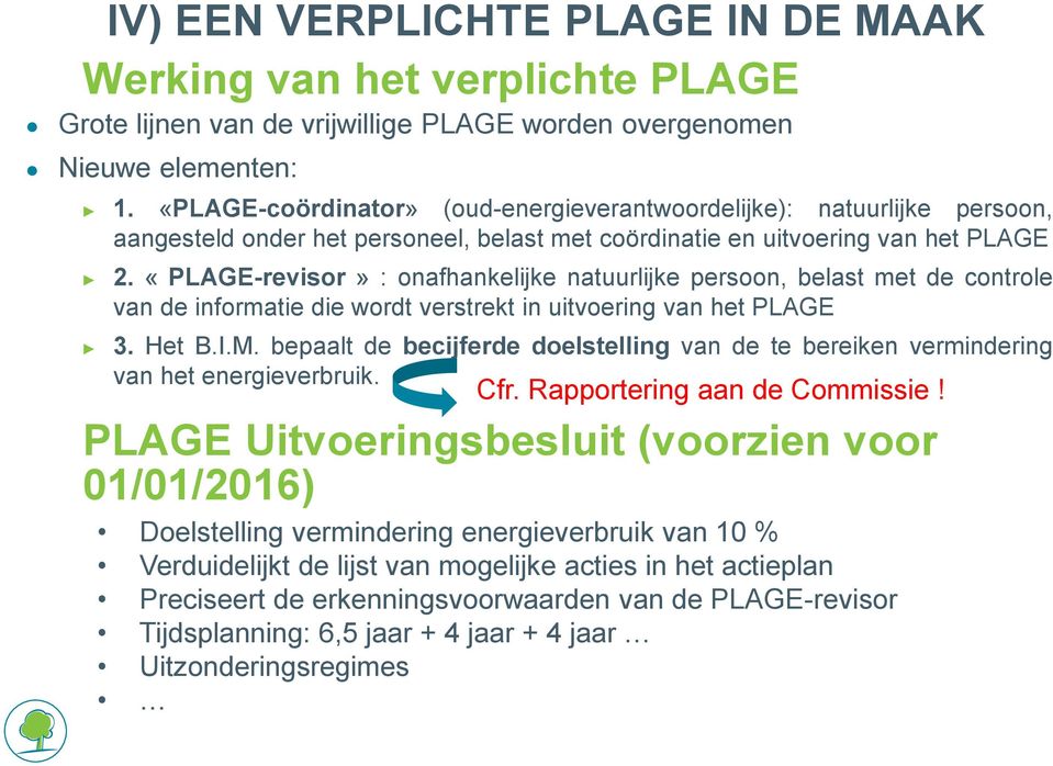 «PLAGE-revisor» : onafhankelijke natuurlijke persoon, belast met de controle van de informatie die wordt verstrekt in uitvoering van het PLAGE 3. Het B.I.M.