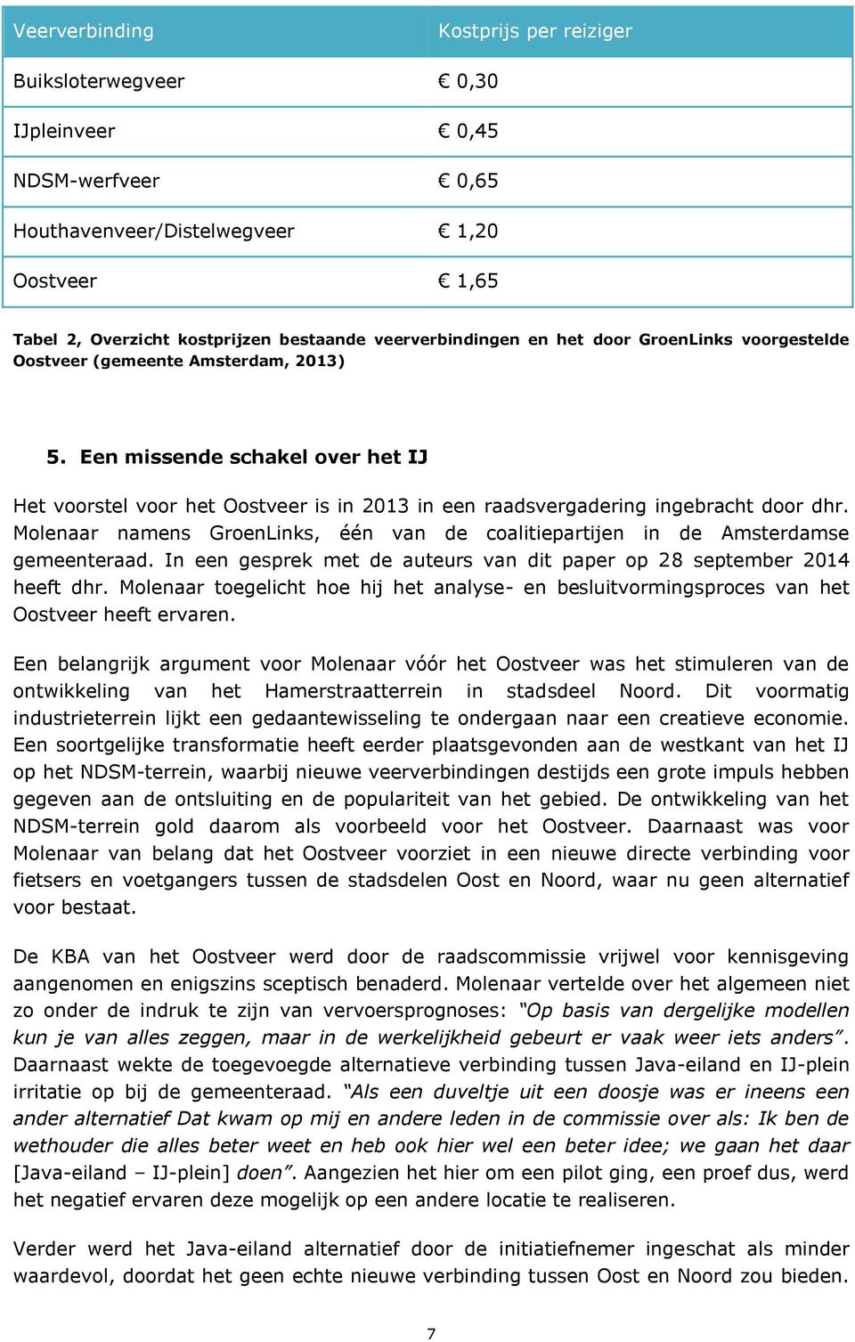 Een missende schakel over het IJ Het voorstel voor het Oostveer is in 2013 in een raadsvergadering ingebracht door dhr.