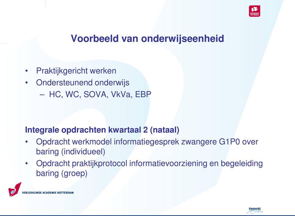 Opdracht werkmodel informatiegesprek zwangere G1P0 over baring