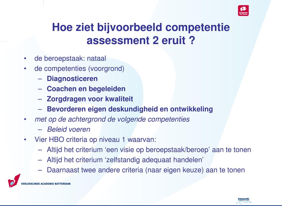 Bevorderen eigen deskundigheid en ontwikkeling met op de achtergrond de volgende competenties Beleid voeren Vier HBO