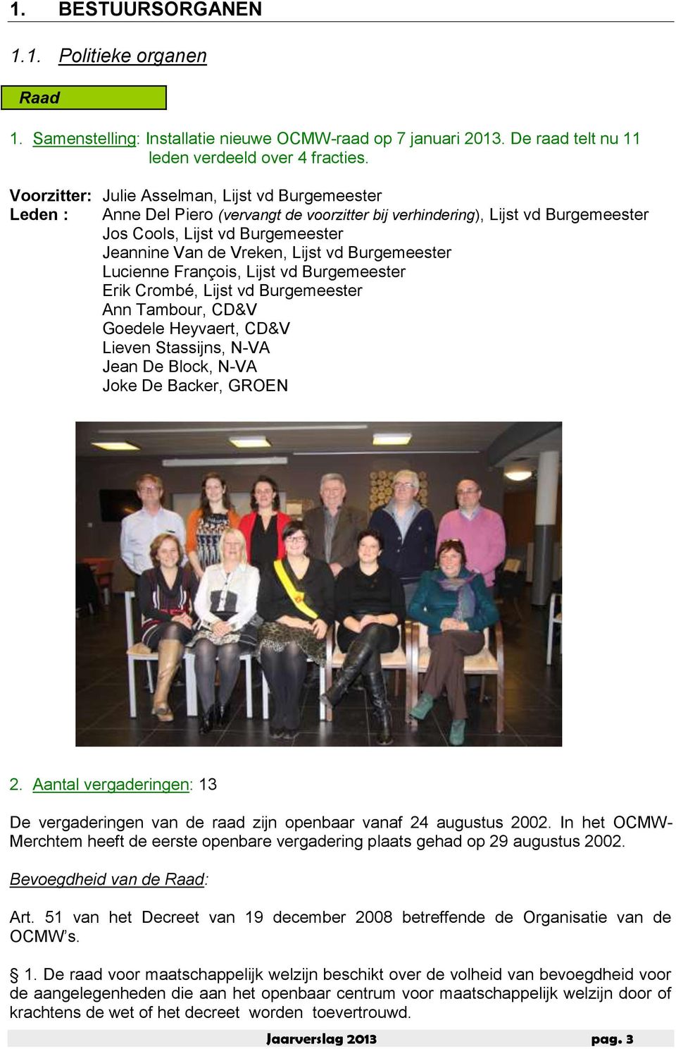 Lijst vd Burgemeester Lucienne François, Lijst vd Burgemeester Erik Crombé, Lijst vd Burgemeester Ann Tambour, CD&V Goedele Heyvaert, CD&V Lieven Stassijns, N-VA Jean De Block, N-VA Joke De Backer,