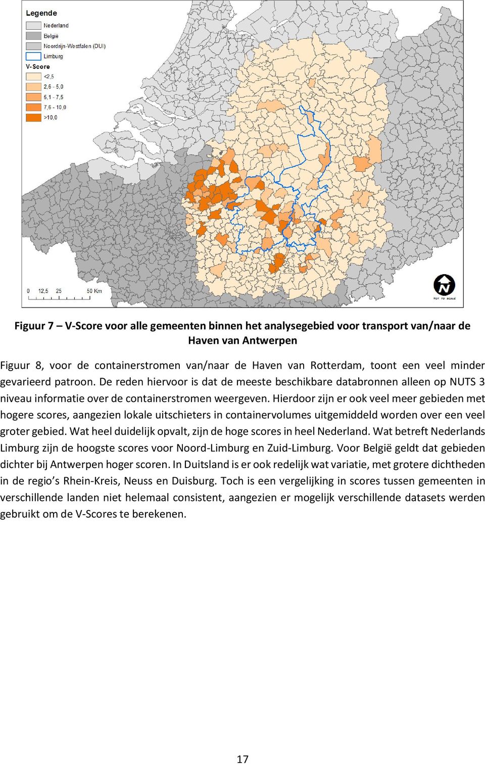 Hierdoor zijn er ook veel meer gebieden met hogere scores, aangezien lokale uitschieters in containervolumes uitgemiddeld worden over een veel groter gebied.