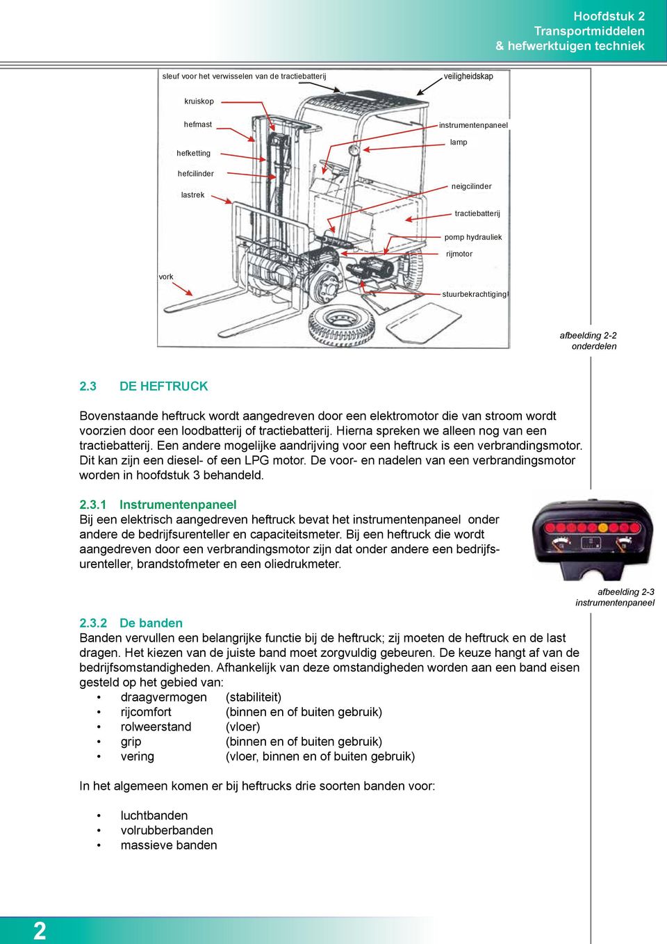 3 DE HEFTRUCK Bovenstaande heftruck wordt aangedreven door een elektromotor die van stroom wordt voorzien door een loodbatterij of tractiebatterij.