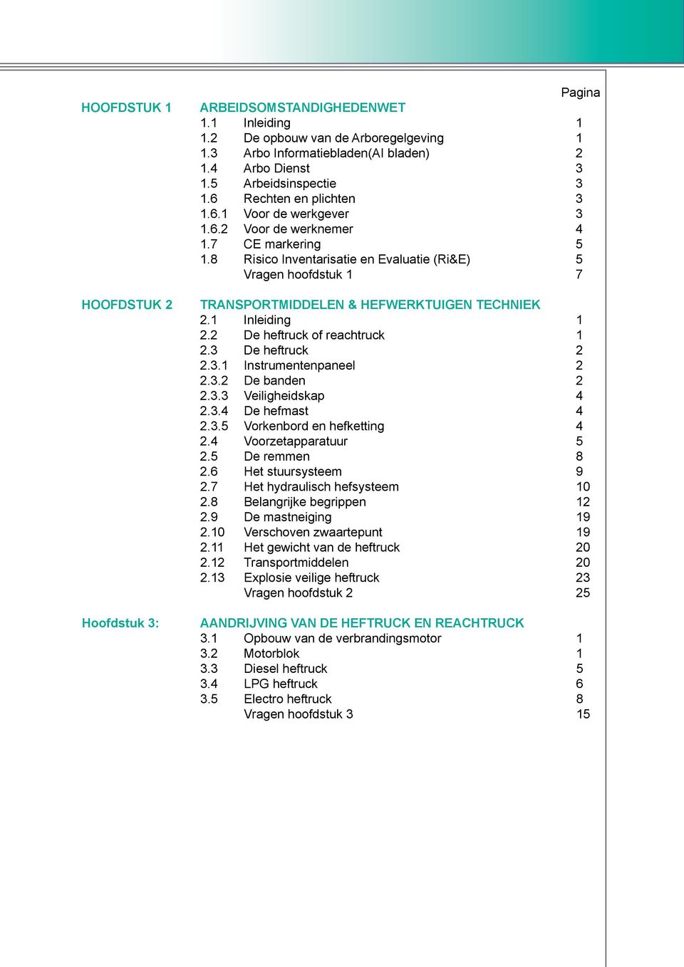 8 Risico Inventarisatie en Evaluatie (Ri&E) 5 Vragen hoofdstuk 1 7 TRANSPORTMIDDELEN & HEFWERKTUIGEN TECHNIEK 2.1 Inleiding 1 2.2 De heftruck of reachtruck 1 2.3 De heftruck 2 2.3.1 Instrumentenpaneel 2 2.