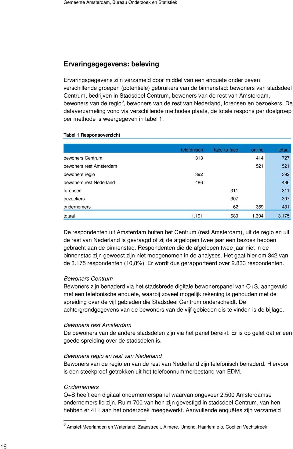 bezoekers. De dataverzameling vond via verschillende methodes plaats, de totale respons per doelgroep per methode is weergegeven in tabel 1.