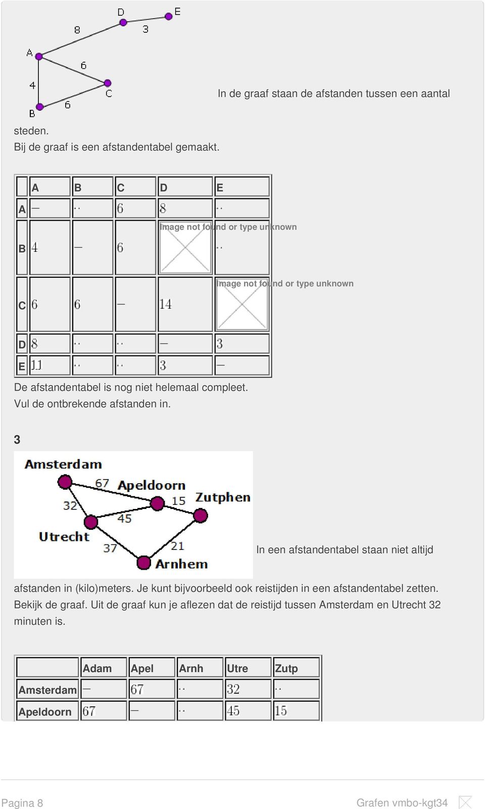 Vul de ontbrekende afstanden in. 3 In een afstandentabel staan niet altijd afstanden in (kilo)meters.