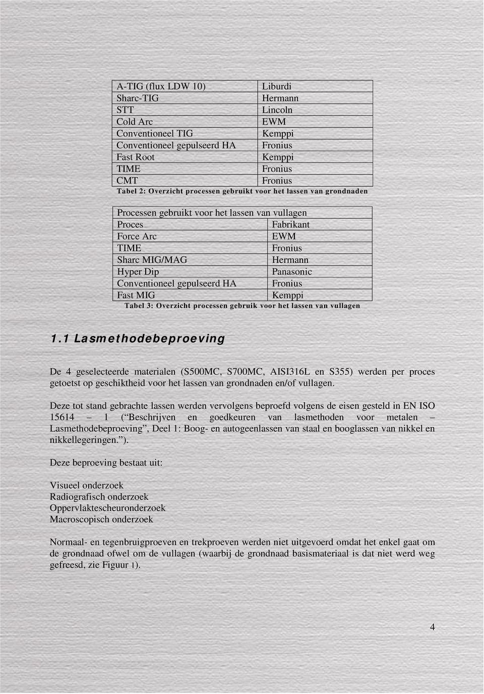 gepulseerd HA Fronius Fast MIG Kemppi Tabel 3: Overzicht processen gebruik voor het lassen van vullagen 1.