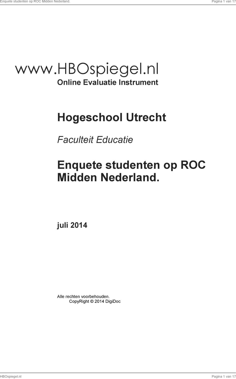 l Olie Evaluatie Istrumet Hogeschool Utrecht Faculteit Educatie