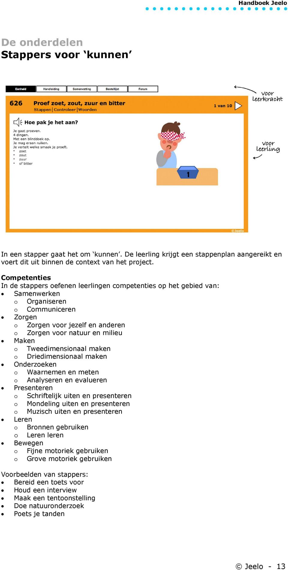 Tweedimensionaal maken o Driedimensionaal maken Onderzoeken o Waarnemen en meten o Analyseren en evalueren Presenteren o Schriftelijk uiten en presenteren o Mondeling uiten en presenteren o Muzisch