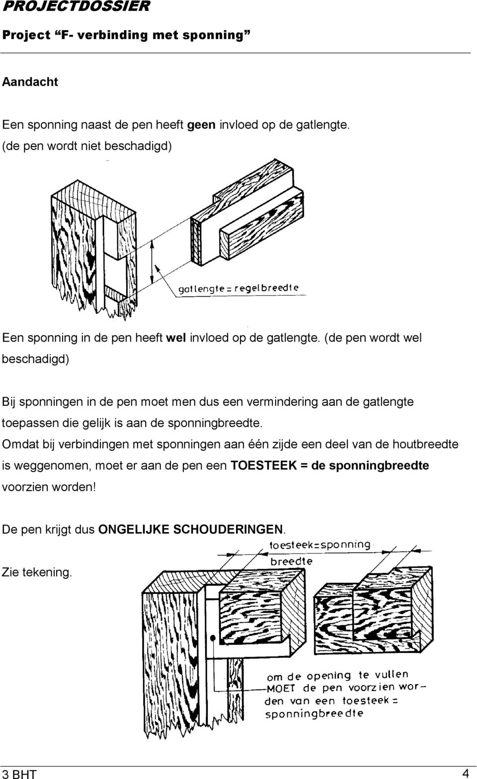 (de pen wordt wel beschadigd) Bij sponningen in de pen moet men dus een vermindering aan de gatlengte toepassen die gelijk is aan de