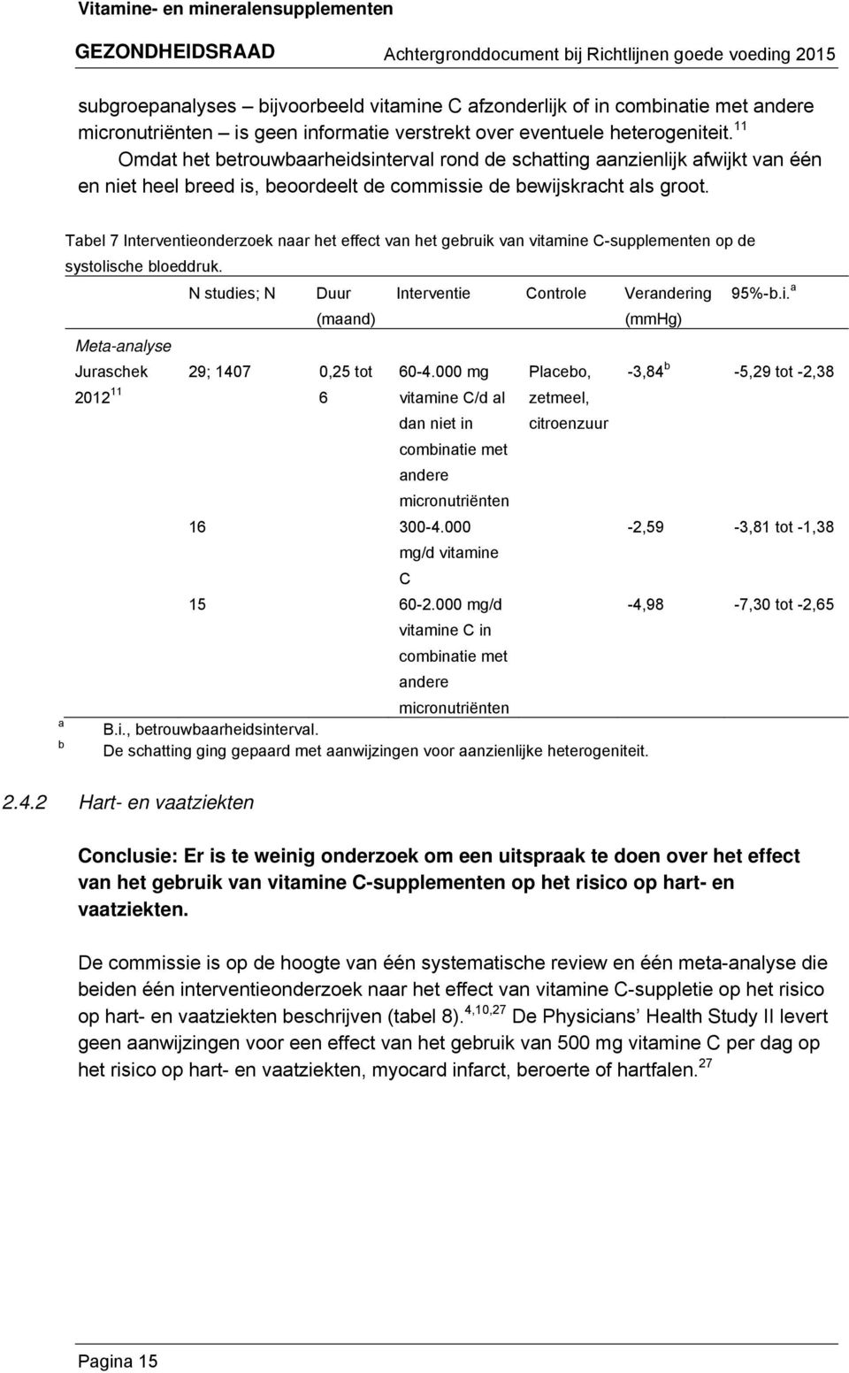 b Tbel 7 Interventieonderzoek nr het effect vn het gebruik vn vitmine C-supplementen op de systolische bloeddruk. N studies; N Duur (mnd) Interventie Controle Verndering (mmhg) 95%-b.i. Met-nlyse Jurschek 29; 1407 0,25 tot 2012 11 6 60-4.