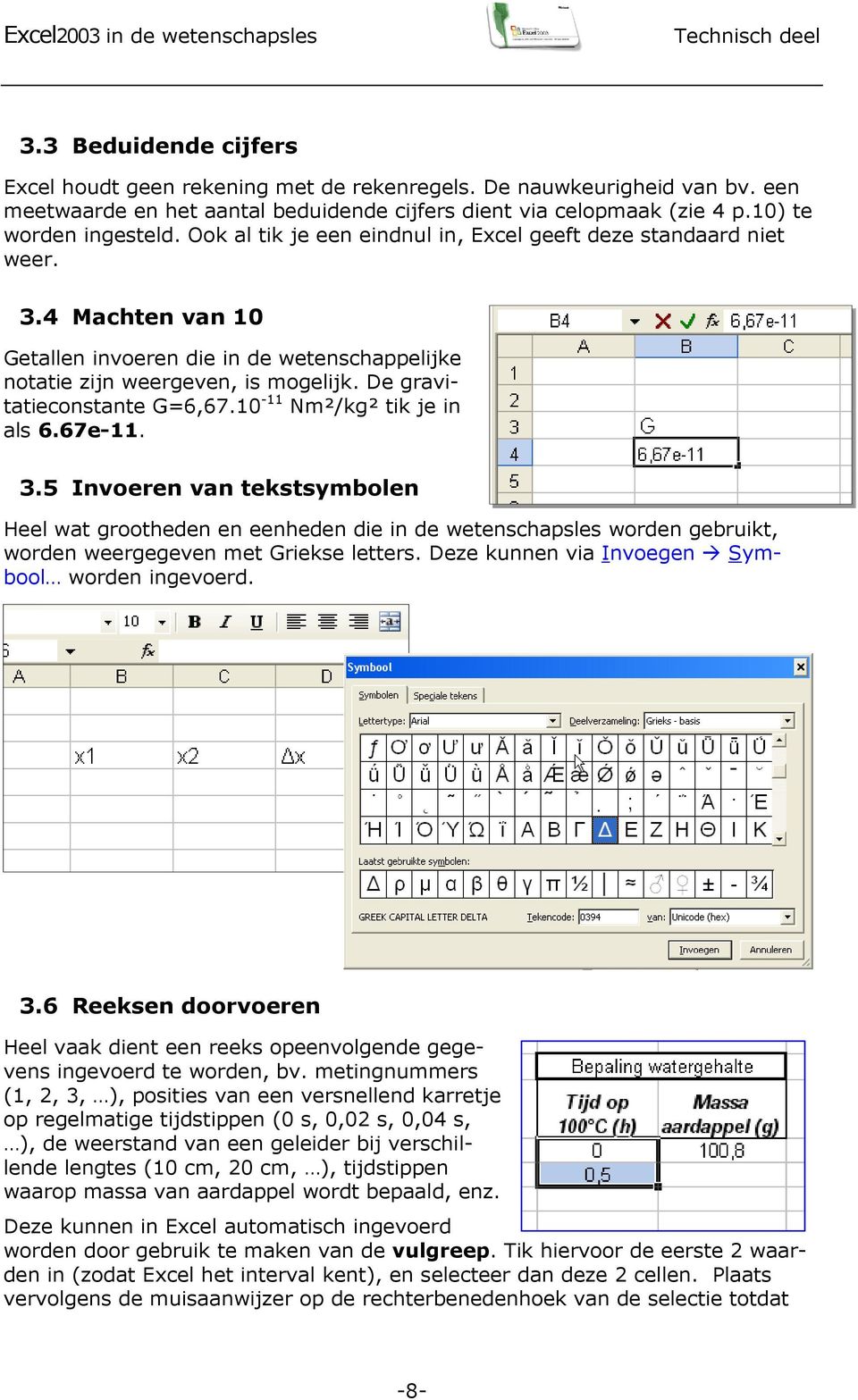 10-11 Nm²/kg² tik je in als 6.67e-11. 3.5 Invoeren van tekstsymbolen Heel wat grootheden en eenheden die in de wetenschapsles worden gebruikt, worden weergegeven met Griekse letters.