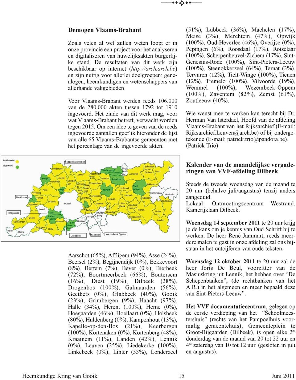 Voor Vlaams-Brabant werden reeds 106.000 van de 280.000 akten tussen 1792 tot 1910 ingevoerd. Het einde van dit werk mag, voor wat Vlaams-Brabant betreft, verwacht worden tegen 2015.