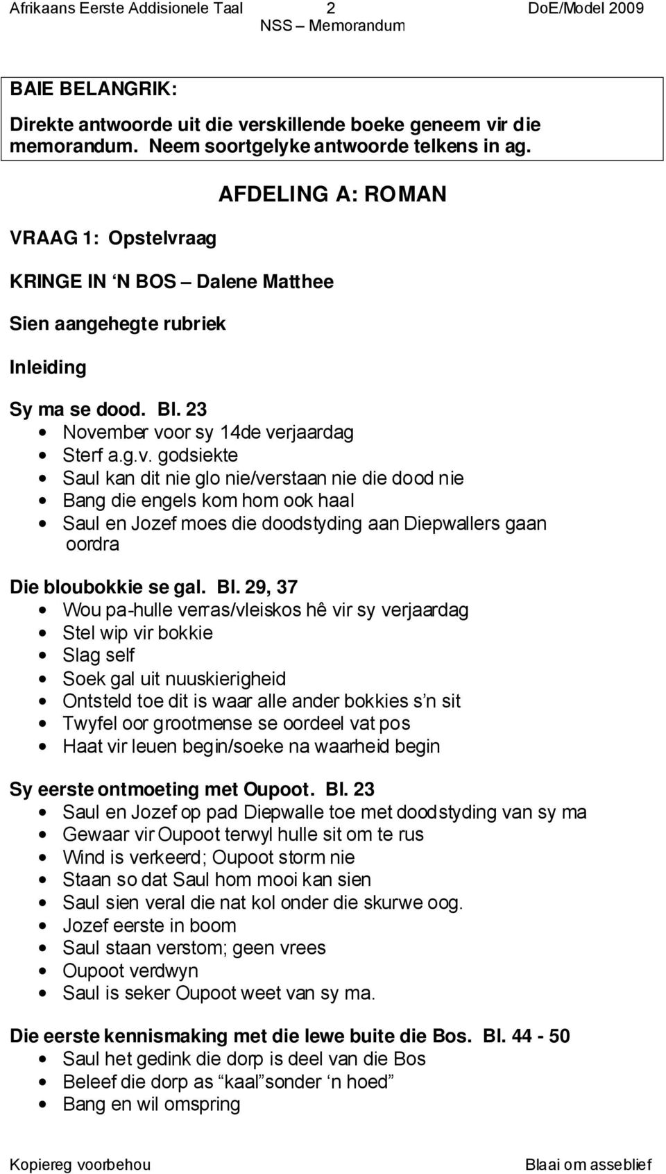 Bl. 29, 37 Wou pa-hulle verras/vleiskos hê vir sy verjaardag Stel wip vir bokkie Slag self Soek gal uit nuuskierigheid Ontsteld toe dit is waar alle ander bokkies s n sit Twyfel oor grootmense se