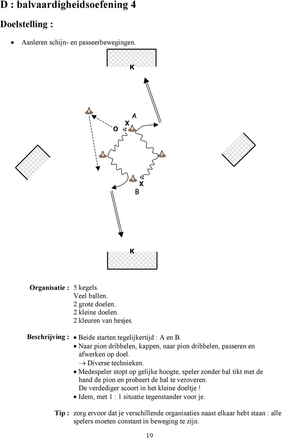 Diverse technieken. Medespeler stopt op gelijke hoogte, speler zonder bal tikt met de hand de pion en probeert de bal te veroveren.