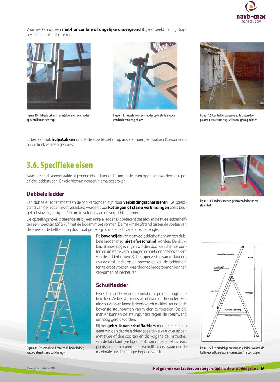 betonvloer plaatsen kan zware ongevallen tot gevolg hebben Er bestaan ook hulpstukken om ladders op te stellen op andere moeilijke plaatsen (bijvoorbeeld op de hoek van een gebouw). 3.6.