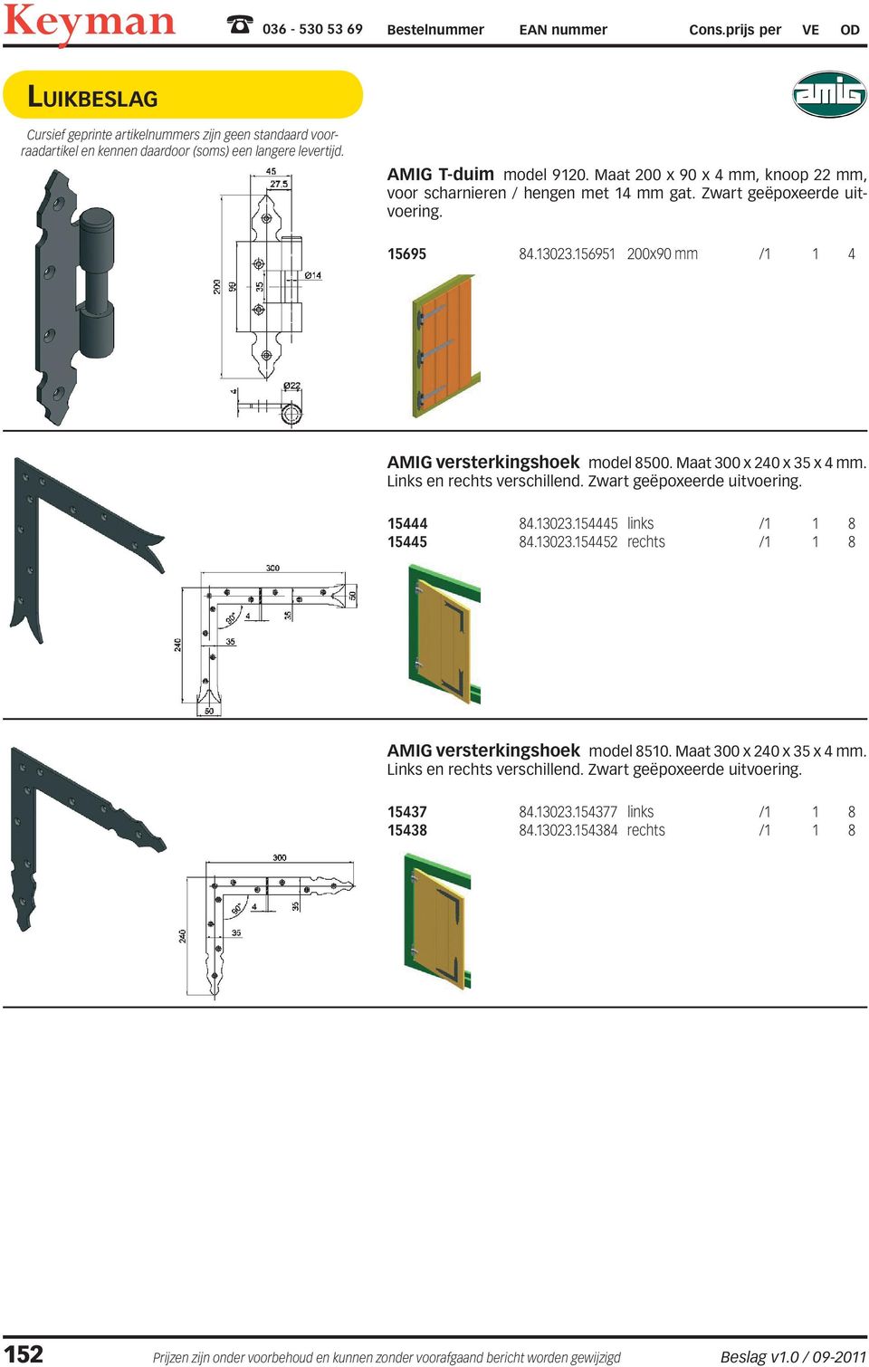 Zwart geëpoxeerde uitvoering. 15444 84.13023.154445 links /1 1 8 15445 84.13023.154452 rechts /1 1 8 AMIG versterkingshoek model 8510. Maat 300 x 240 x 35 x 4 mm.