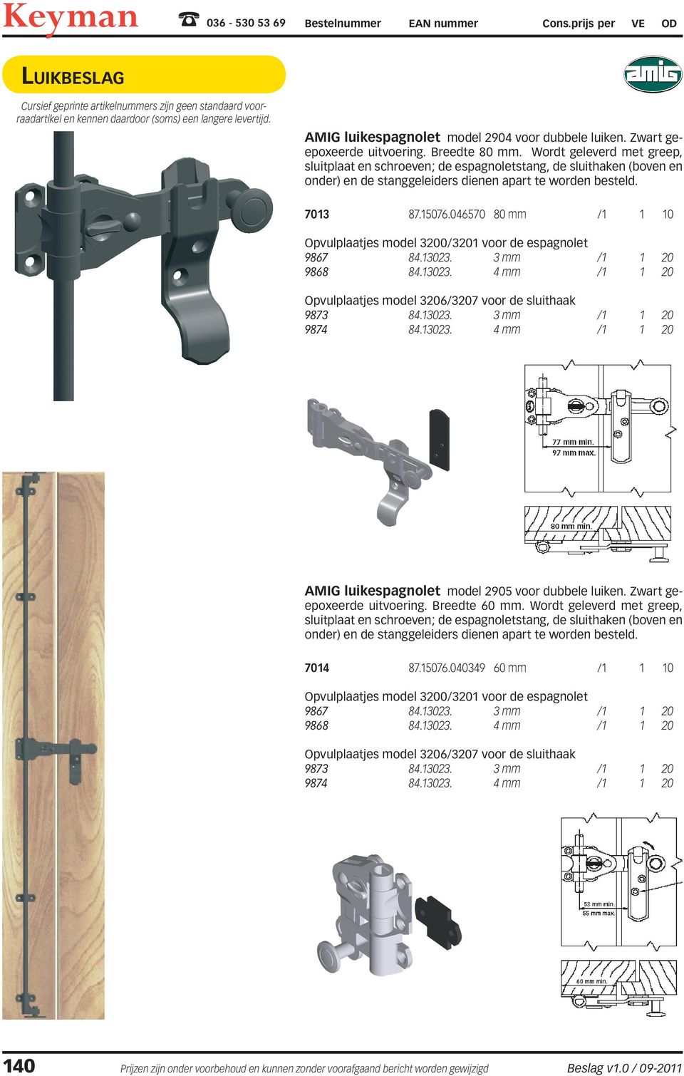 046570 80 mm /1 1 10 Opvulplaatjes model 3200/3201 voor de espagnolet 9867 84.13023. 3 mm /1 1 20 9868 84.13023. 4 mm /1 1 20 Opvulplaatjes model 3206/3207 voor de sluithaak 9873 84.13023. 3 mm /1 1 20 9874 84.