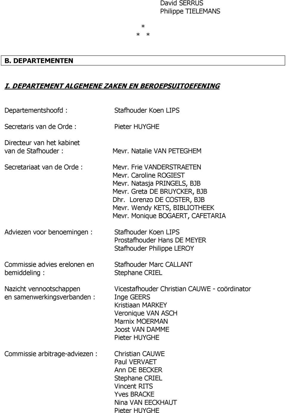 erelonen en bemiddeling : Nazicht vennootschappen en samenwerkingsverbanden : Commissie arbitrage-adviezen : Mevr. Natalie VAN PETEGHEM Mevr. Frie VANDERSTRAETEN Mevr. Caroline ROGIEST Mevr.