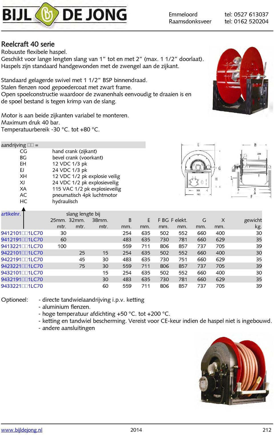 Open spoelconstructie waardoor de zwanenhals eenvoudig te draaien is en de spoel bestand is tegen krimp van de slang. Motor is aan beide zijkanten variabel te monteren. Maximum druk 40 bar.