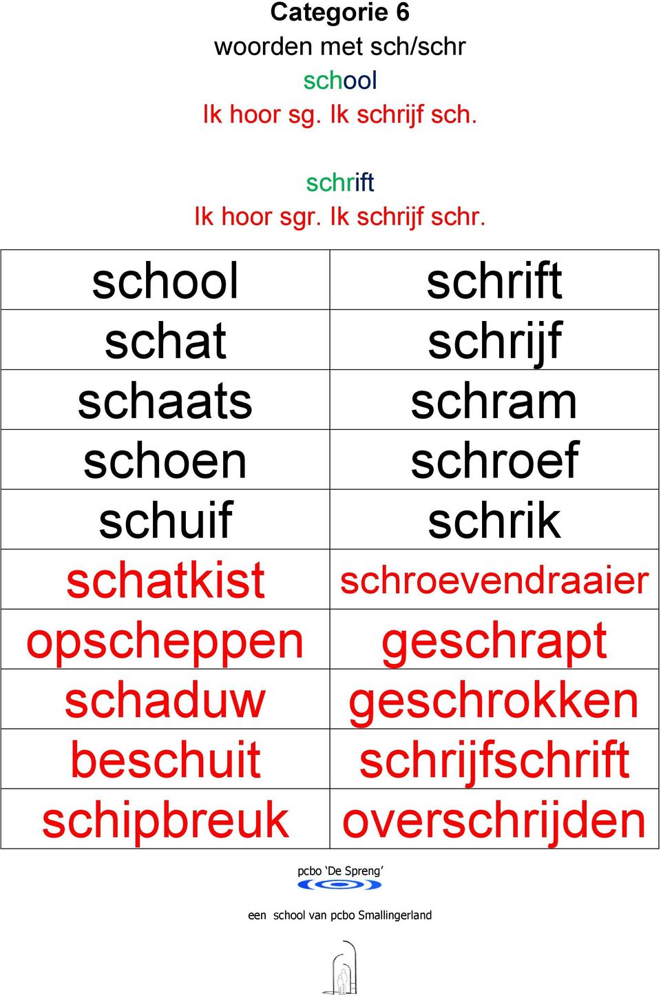 schrift Ik hoor sgr. Ik schrijf schr.