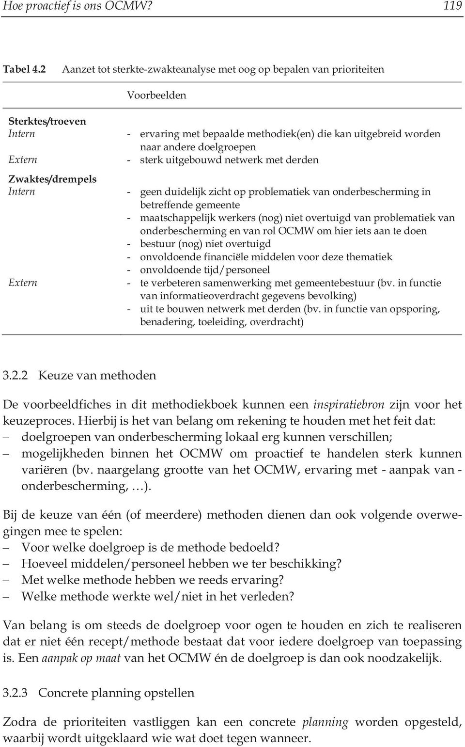 Extern - sterk uitgebouwd netwerk met derden Zwaktes/drempels Intern - geen duidelijk zicht op problematiek van onderbescherming in betreffende gemeente - maatschappelijk werkers (nog) niet overtuigd