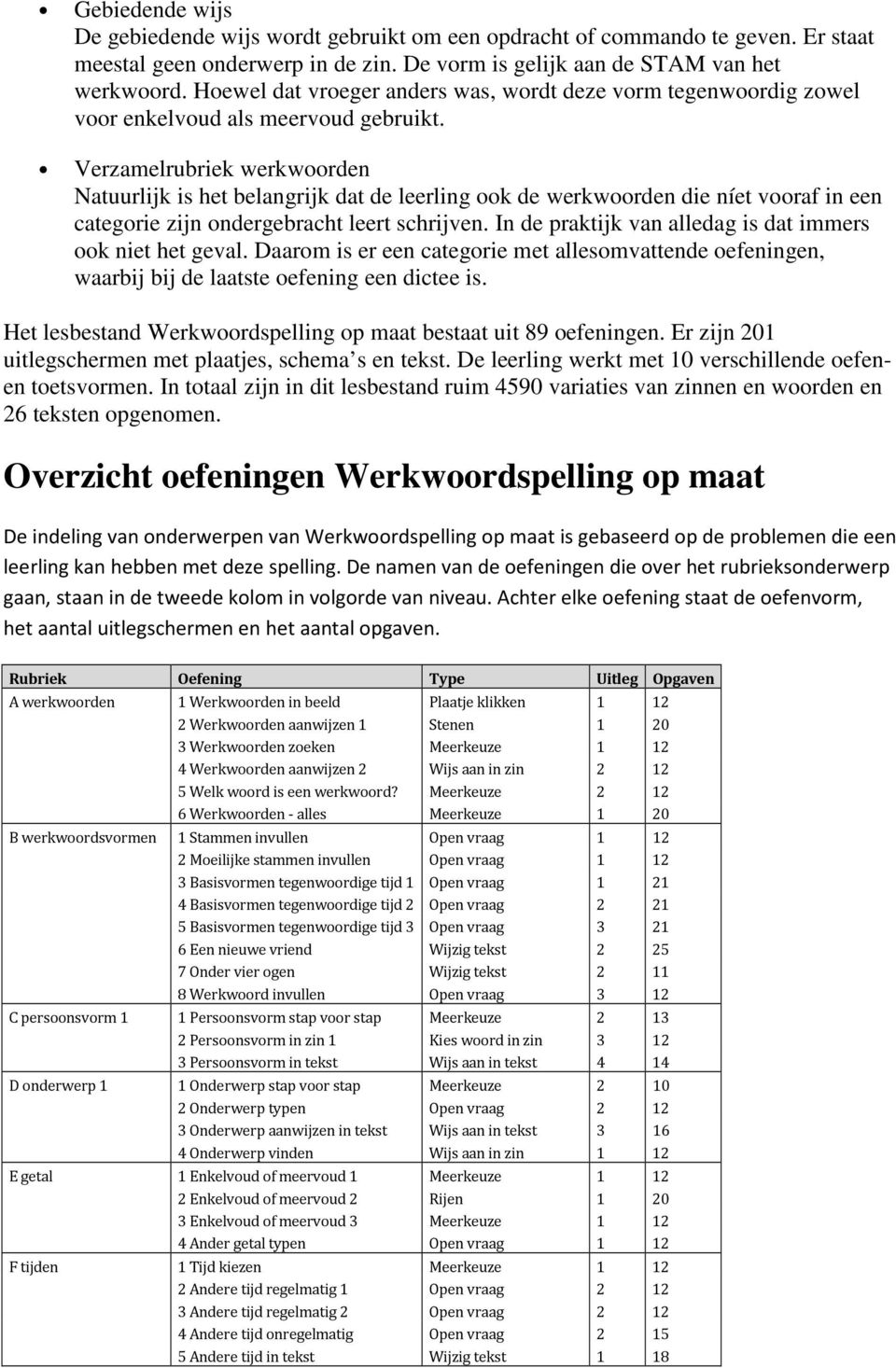 Verzamelrubriek werkwoorden Natuurlijk is het belangrijk dat de leerling ook de werkwoorden die níet vooraf in een categorie zijn ondergebracht leert schrijven.