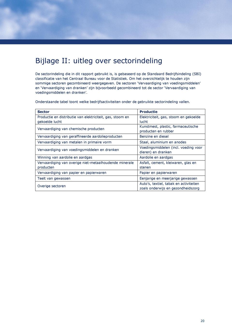 De sectoren Vervaardiging van voedingsmiddelen en Vervaardiging van dranken zijn bijvoorbeeld gecombineerd tot de sector Vervaardiging van voedingsmiddelen en dranken.